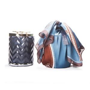 Cote Noire Herringbone Candle With Scarf Eau De Vie- Navy & Dragonfly Lid - HCG05