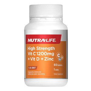 Nutra Life: Nutra-Life High Strength Vit C 1200mg + Vit D + Zinc 60 Tablets