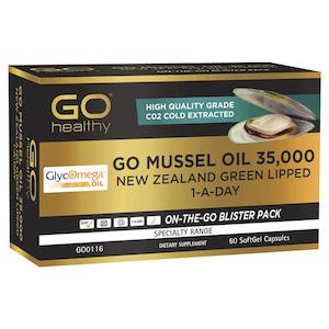 Specialties: GO Healthy Go Mussel Oil 35000 NZ Green Lipped 1-A-Day 60 Softgels