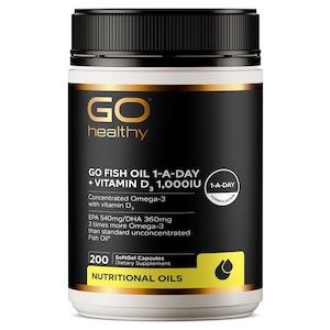 GO Healthy Go Fish Oil 1-A-Day+Vitamin D3 1000IU 200 Softgels