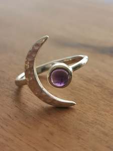 Full Jewellery Range: Crescent Moon Amethyst Sterling Silver Ring