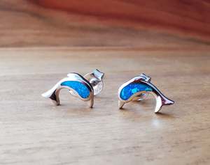 Full Jewellery Range: Lab Opal Dolphin Stud Earrings
