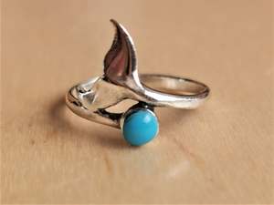 Valentines Day Collection: Whale Tail Turquoise Gem Stone Ring