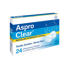 Products: Aspirin Aspro Clear 300mg 24's