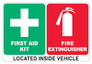 Workplace First Aid Kits: Vinyl Vehicle Sticker - First Aid & Fire Extinguisher