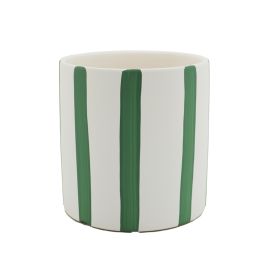 Products: Ceramic Floral Stripe Pot 14Diax14Hcm - White/Soft Green Oceans Floral