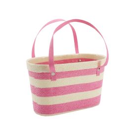 Paper Rope Stripe Braided Basket w/Handles 23TWx20BWx14Hcm - Soft Pink/Ivory Oceans Floral