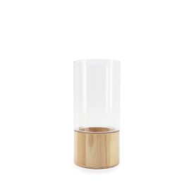 Plastic Cylinder Vase with Wooden Base 12Diax25Hcm - Clear/Natural Oceans Floral
