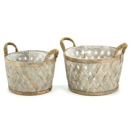 Chipwood Round Gull Basket w/Handles Set/2 29Diax18Hcm - Grey Oceans Floral