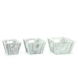 Wooden Tapered Heart Box Set/3 22.2Sqx13.2Hcm - White Oceans Floral
