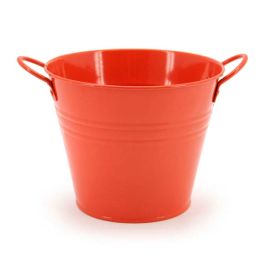 Tin Round Bucket w/Ear Handles Medium 15TDx10BDx12Hcm - Orange (04-13) Oceans Floral