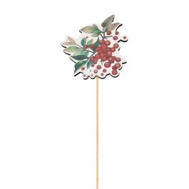 Nordic Wooden Printed Xmas Cherries Pick 7.5Wx7Hx28Lcm Pk/12 - Red/Green Oceans Floral