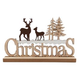 Nordic Wooden Xmas Reindeer & Trees Stand 24Lx4Wx15Hcm - Multi Oceans Floral