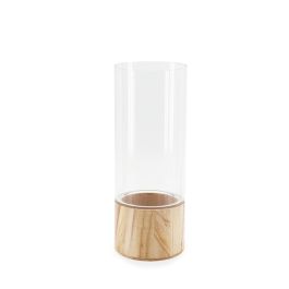Plastic Cylinder Vase with Wooden Base 12Diax30Hcm - Clear/Natural Oceans Floral
