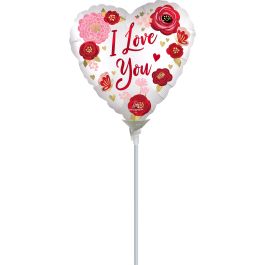9” Hrt Satin Love You Flowers - White/Red Oceans Floral