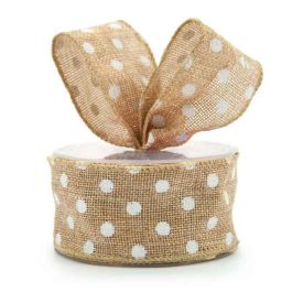 Artificial Jute Printed Dots Ribbon Wire Edge 50mmx10m Oceans Floral