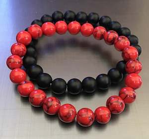 Bracelet combo deal, matt obsidian/red howlite