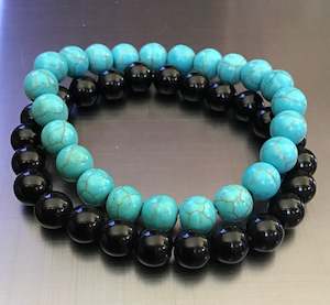 Bracelets Beads: Bracelet combo deal, black onyx/turquoise