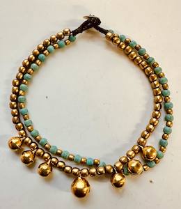 Anklets: Anklet turquoise beads with jingle bells