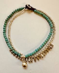 Anklet turquoise beads with jingle bell