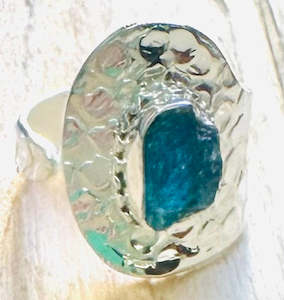 Ring, Blue Apatite rough, 925 Stirling Silver