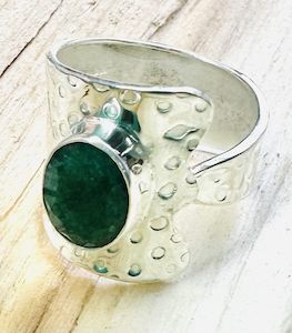 Ring, Green Emerald, 925 Stirling Silver