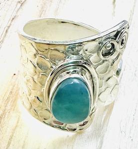 Ring, Blue Larimar, 925 Stirling Silver