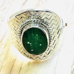 Ring, Green Emerald 925 Stirling Silver