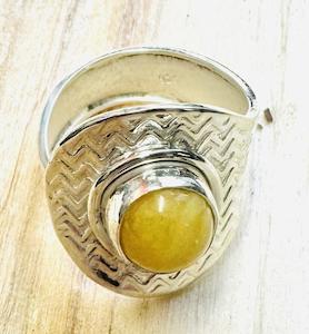 Rings: Ring, Yellow Amber Bone 925 Stirling Silver