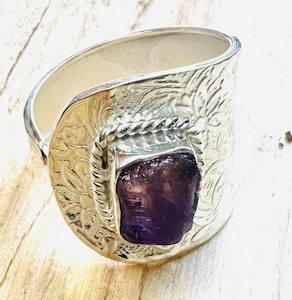 Ring, Purple Amethyst Rough 925 Stirling Silver