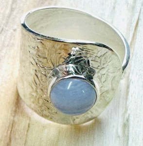 Ring, Blue Lace Agate 925 Stirling Silver