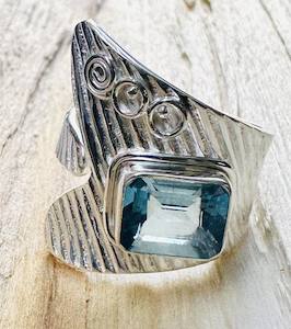 Ring, Blue Topaz 925 Stirling Silver