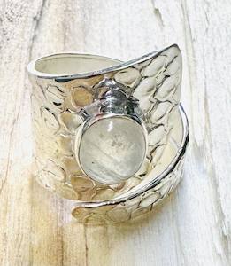 Rings: Ring, rainbow moonstone 925 Stirling Silver