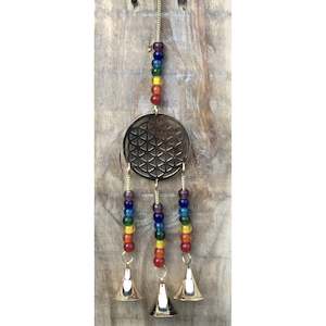 Brass Bell Chimes: Flower of life / chakras brass bells 33cm