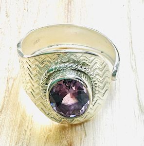 Ring adjustable, amethyst, Stirling silver 925
