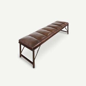 Furniture: Iron & Leather Bench with Stitching
