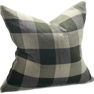 New: Olive Check Linen Cushion