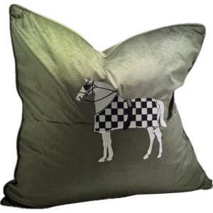 New: Green Embroidered Horse Cushion