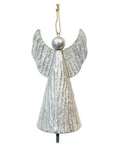 General: Silver Hanging Angel Bell - Large