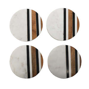 Marble & Wood Inlay Coasters (set 4)