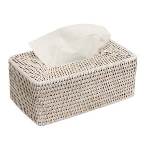 Ornamental: White Rattan Tissue Box - Rectangle