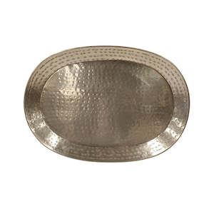 Trays: Chelsea Beaten Oval Tray in Antique Silver Finish