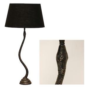 Lamps: Snake Table Lamp with Black Tapered Drum Shade