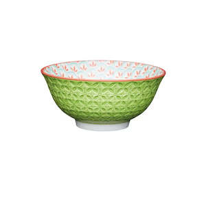 Geometric Lime with Red Rim Bowl
