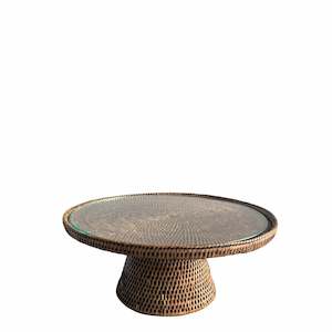 Rattan Stand with Glass Plate - Large