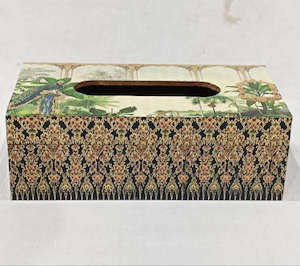 Tissue Box - Navy & Cream with Peacock