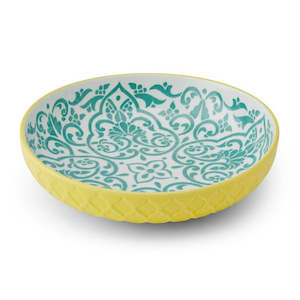 Dinnerware: Coupe Bowl - Yellow & Blue Geometric