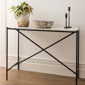 Furniture: Cross Bar Iron & Marble Console