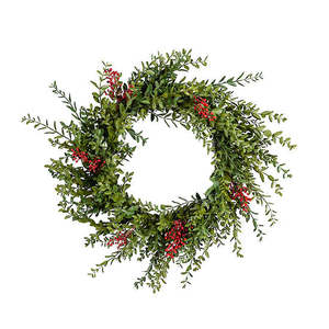 New: Boxwood Wreath with Red Berries