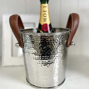 Hammered Wine Bucket with Leather Handles